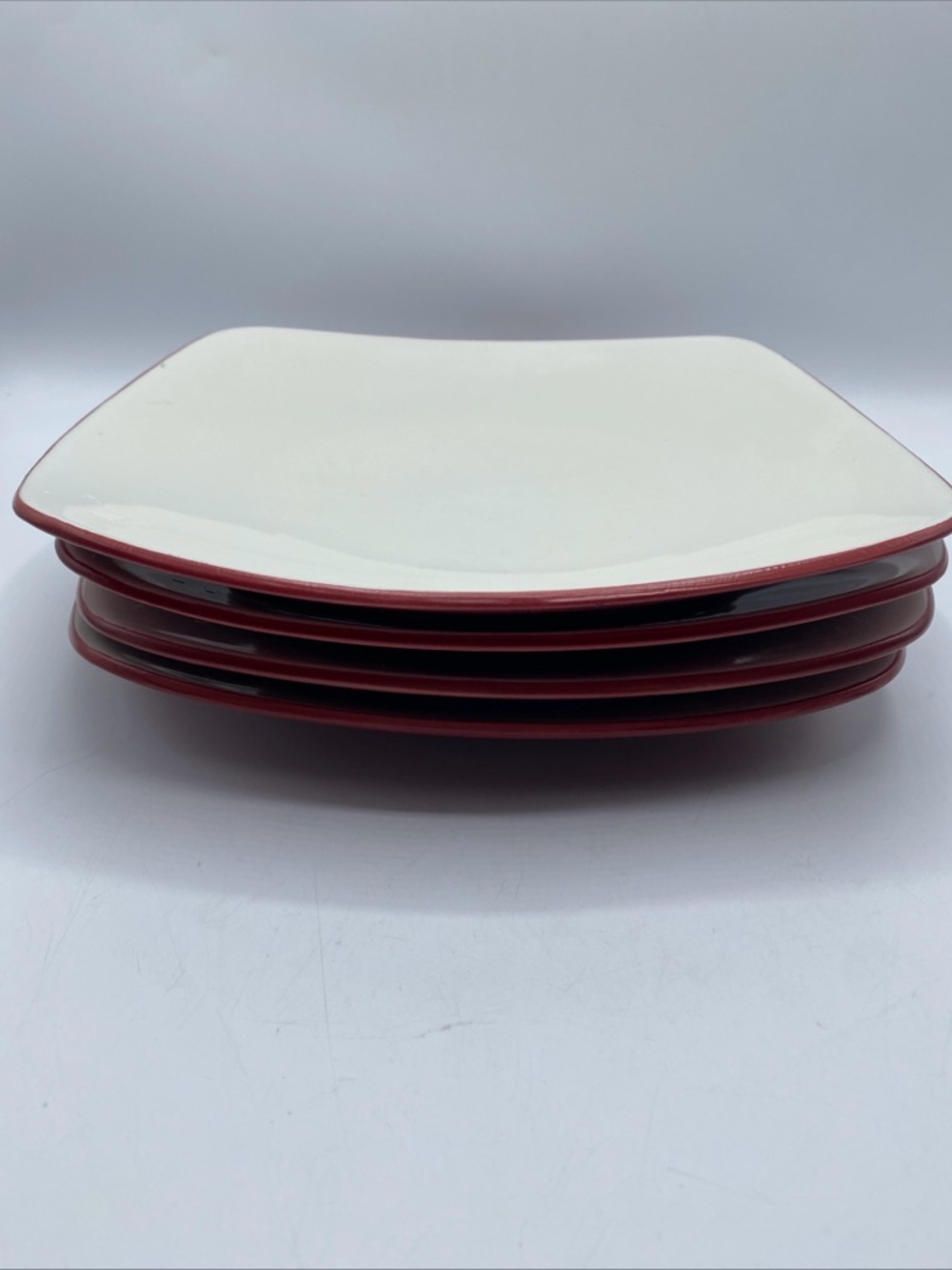 Noritake Stoneware Raspberry Colorwave 4 Square Plates 8 3/8" White / Red - Picture 6 of 6